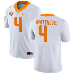 Men #4 TN Vols Game Mike Matthews College Football Jersey - White