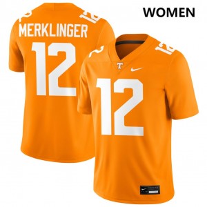 Women's #12 TN Vols University Jake Merklinger College Football Jersey - Tennessee Orange