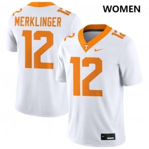 Women #12 Tennessee Volunteers Embroidery Jake Merklinger College Football Jerseys - White
