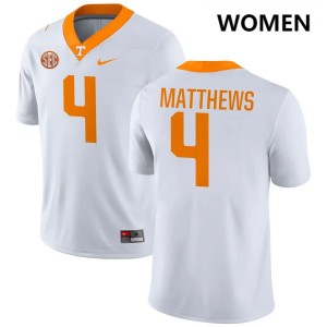 Women #4 UT Vols Official Mike Matthews College Football Jersey - White