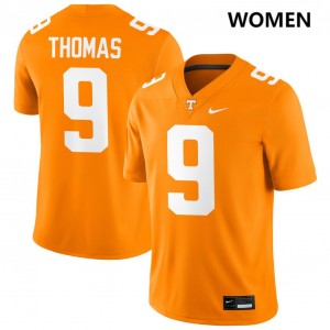 Women's #9 University Of Tennessee Official Star Thomas College Football Jerseys - Tennessee Orange