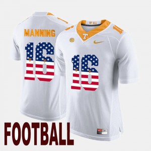 Men #16 Tennessee Vols US Flag Fashion Peyton Manning college Jersey - White