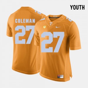 Kids #27 UT VOL Football Justin Coleman college Jersey - Orange