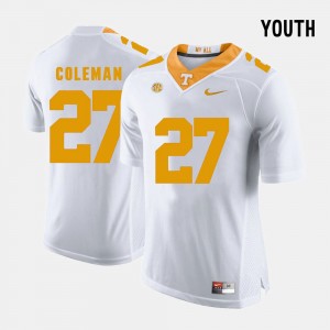 Youth Football #27 Tennessee Vols Justin Coleman college Jersey - White