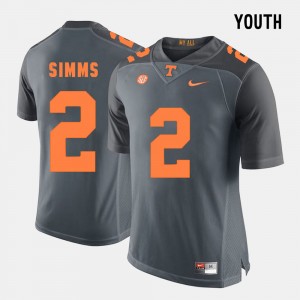 Youth(Kids) Football Tennessee Volunteers #2 Matt Simms college Jersey - Grey